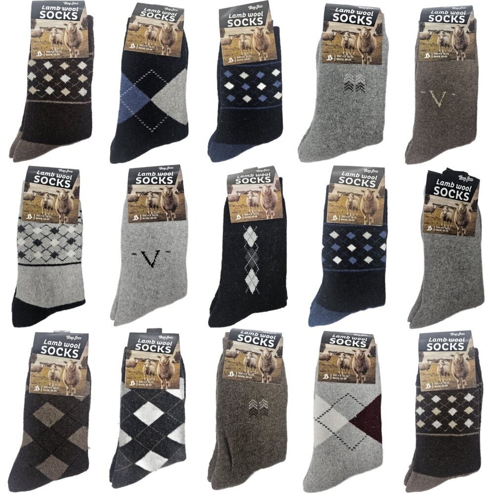 Men’s Lamb Wool Crew Socks, 15 Pack – Warm Thermal Winter Dress Casual, Assorted